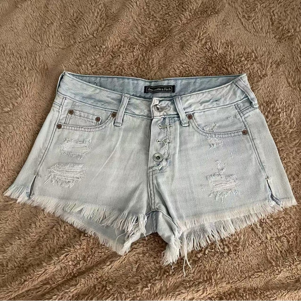 Abercrombie & Fitch Light Blue Frayed Jean Shorts